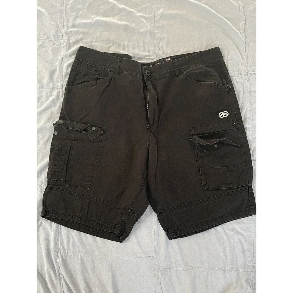 Ecko Unltd Cargo Short Mens 40 Black Outdoor Utility Workwear Lightweight Ties‎